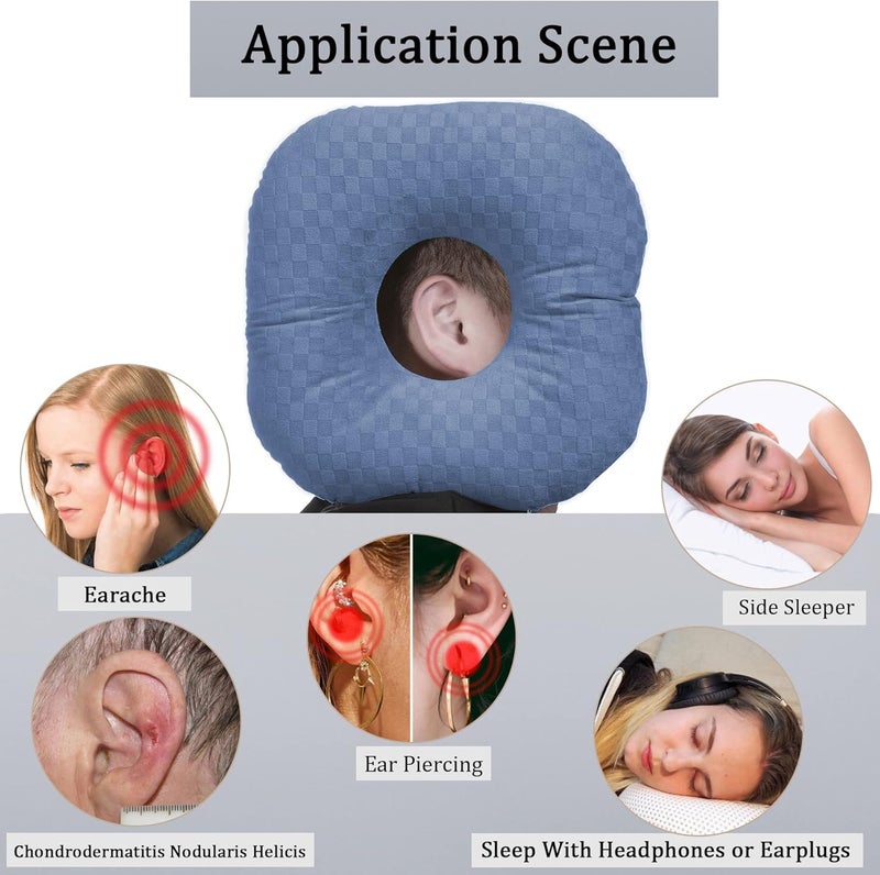 Wuronsa Ear Piercing Pillow for Side Sleepers, Pillow with an Ear Hole for CNH and Ear Pain Ear Inflammation Pressure Sores, O-Shaped Side Sleeping Pillow, Ear Guard Pillow (Blue) - Image 2